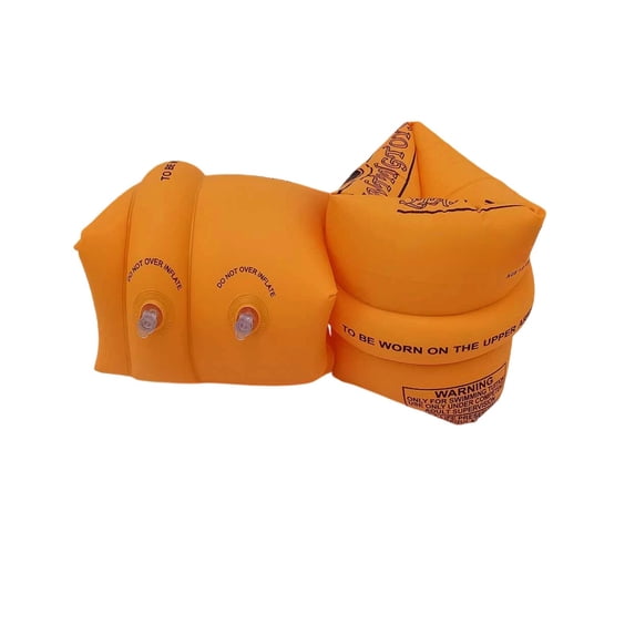 2 Pack Inflatable Arm Floaties, Double Air Chambers Swimming Arm Bands Roll Up Water Sleeves, Safe Swimming Training Accessories for Pool Beach Water Activities (Orange)