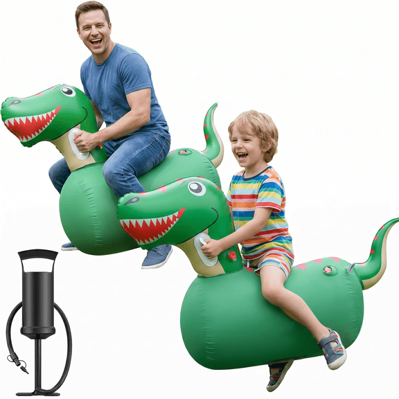 2 Pack Inflatable Dinosaur Hopper Toys for Kids Ages 5+, Ride On Bouncy Animal Toys with Hand Pump, 220 lb Capacity, Indoor Outdoor