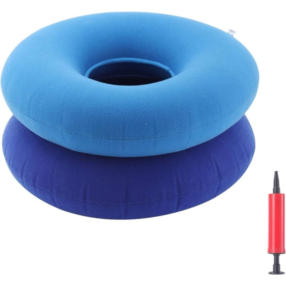 2-Pack Inflatable Donut Ring Seat, 15-Inch Round Portable Cushion for Office Chair, Wheelchair, Car, or Sofa