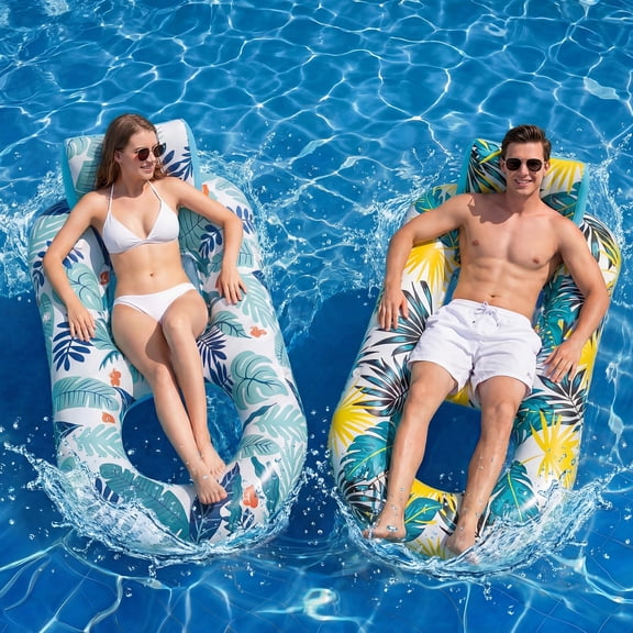 2 Pack Inflatable Heavy Duty Pool Floats Lounger Giant Adult Size Multicolor
