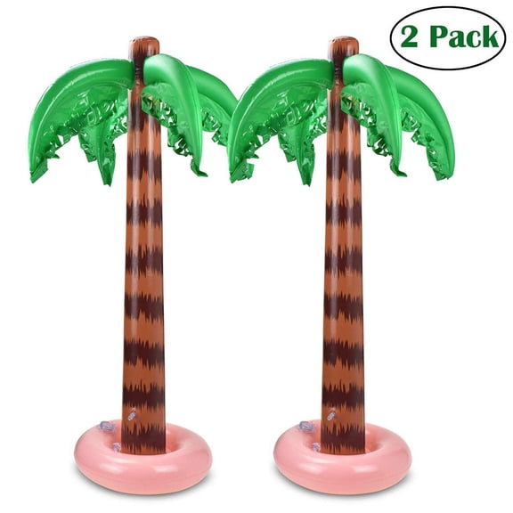 2 Pack Inflatable Palm Trees for Pool Party Decorations, 35 Inch Blow Up Coconut Trees for Beach Luau Tropical Theme, Reusable PVC Air Toys for Summer Events Indoor Outdoor