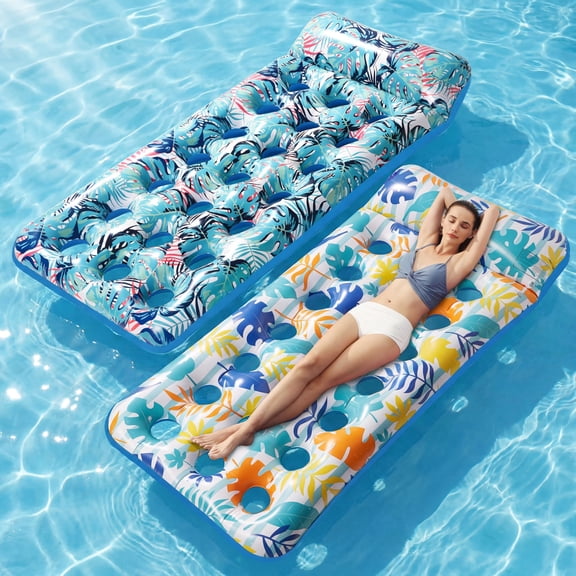 2 Pack Inflatable Pool Float Mat Giant Adult Size Headrest Lounger