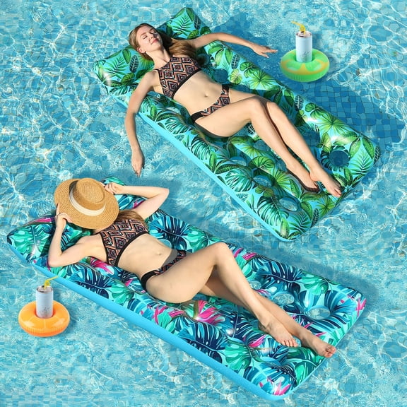 2 Pack Inflatable Pool Float Mat, Giant Pool Floats Adult Size with Headrest, Lake Float Raft Water Lounger