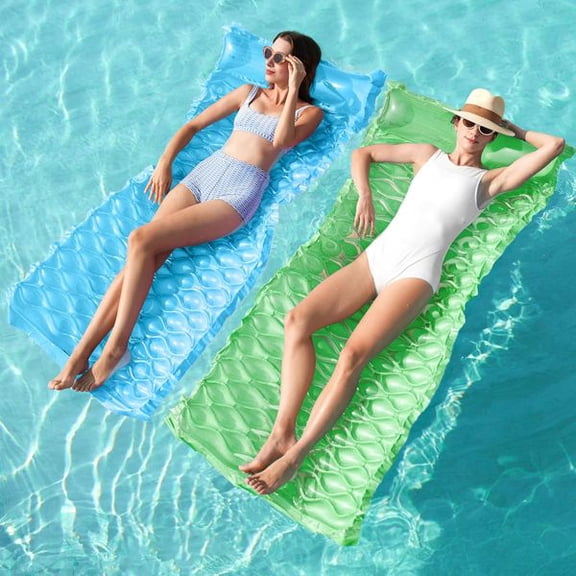 2-Pack Inflatable Pool Floats, 64"×32" Adult Water Lounger Rafts with Headrest, Durable Floating Mattresses for Pool, Beach & Summer Parties