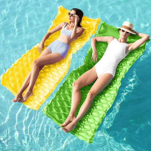 2-Pack Inflatable Pool Floats, 64"×32" Adult Water Lounger Rafts with Headrest, Durable Floating Mattresses for Pool, Beach & Summer Parties