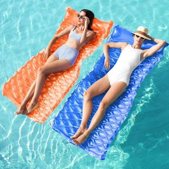 2-Pack Inflatable Pool Floats, 64"×32" Adult Water Lounger Rafts with Headrest, Durable Floating Mattresses for Pool, Beach & Summer Parties