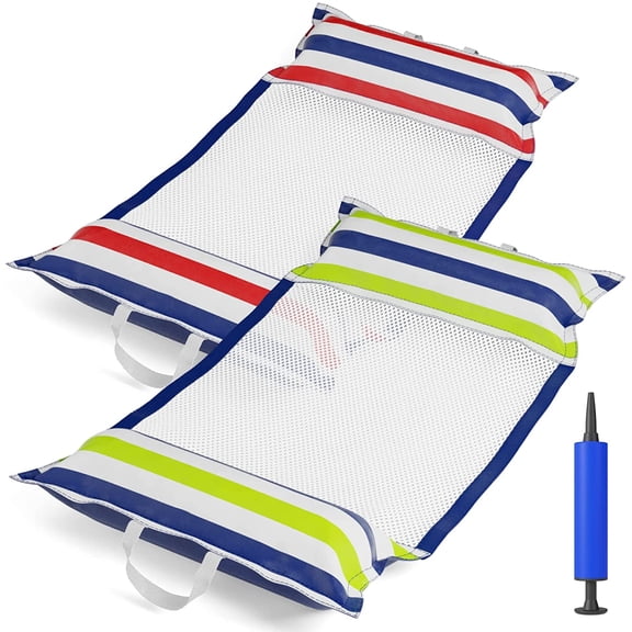 2 Pack Inflatable Pool Hammock Float for Adults, 4 in 1 Multi Purpose Water Lounger Chair Saddle Drifter, Heavy Duty Mesh Blow Up Floating Bed Mat for Swimming Pool Lake Beach