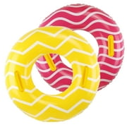 2 Pack Inflatable Pool Tubes with handles, Yellow Pool Floaties for Adults, 39” Pink Swimming Floats for Teens