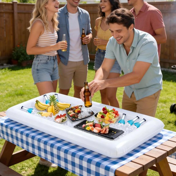 2 Pack Inflatable Serving Bar Buffet Cooler with Drainage for Parties, BBQ, Picnic, Pool