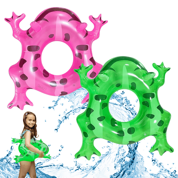 2 Pack Inflatable Swimming Float,Frog Pool Float Rings,Swim Floats Inner Diameter 9.1 in,Swim Tube Pool Beach,Green and Pink,28.3 x 30 x 9.8 in