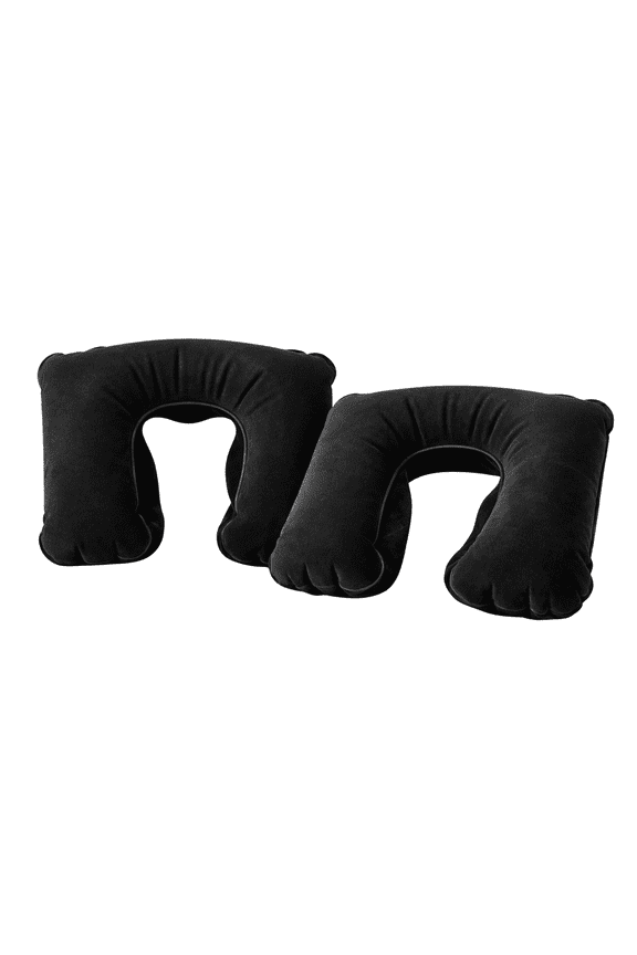 2 Pack Inflatable Travel Neck Pillow Compact U Shape, Deflates Flat, Lightweight Airplane Car Travel, Black