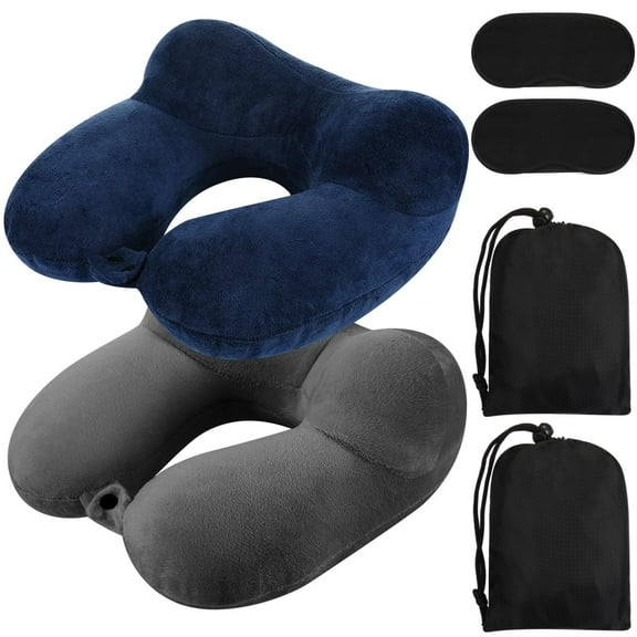 2 Pack Inflatable Travel Pillow for Airplanes Inflatable Neck Flight Pillows with Compact Bag and Blindfold for Traveling, Airplane, Train, Car, Office(Peacock Green and Blue)