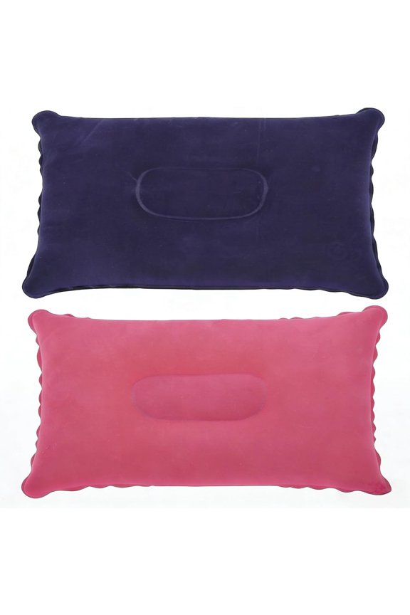 2 Pack Inflatable Travel Pillows, Soft Flocking Fabric Air Pillow, Portable Inflatable Cushion for Camping Airplane Car Beach Office Nap Lumbar Support