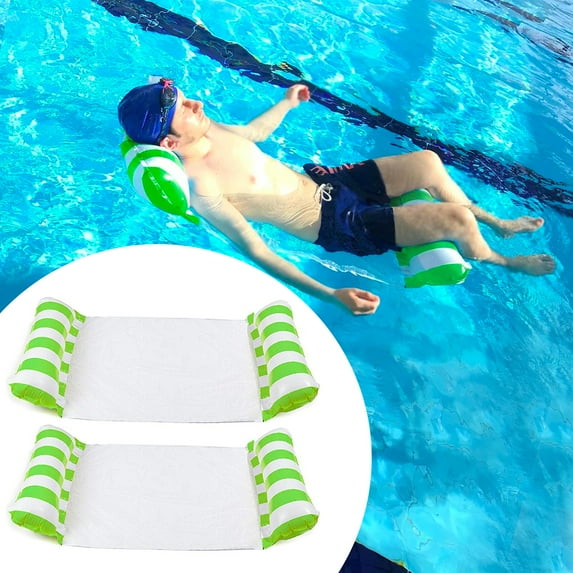 2 Pack Inflatable Water Hammock, Air Mattress, Aqua Lounger & Floating Sleep Pillow for Swimming Pool or Beach – Foldable & Easy to Carry, 2 x Green