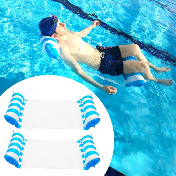 2 Pack Inflatable Water Hammock, Air Mattress, Aqua Lounger & Floating Sleep Pillow for Swimming Pool or Beach  Foldable & Easy to Carry, 2 X Blue