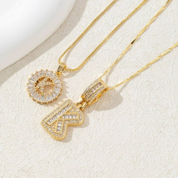 2 Pack Initial Letter Pendant Necklaces - 14k Gold Plating with Gemstone Letter Necklace - Customizable Initial Necklace,Adjustable Length,Gifts for Women