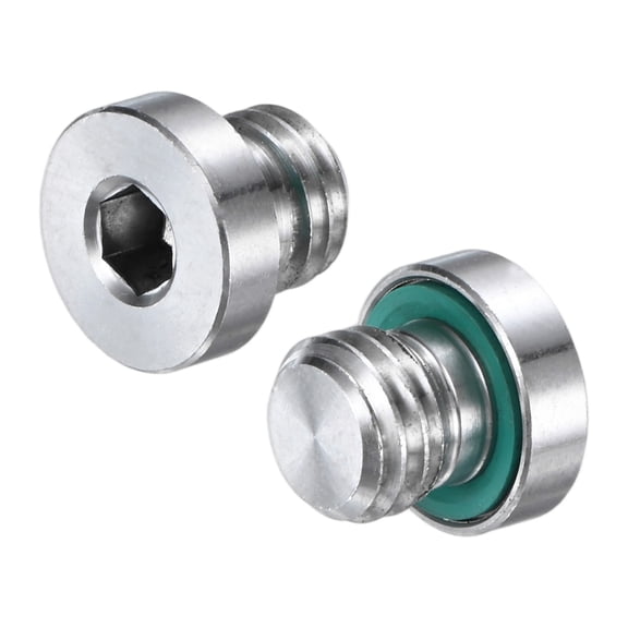 2-Pack Inner Hex Head Pipe Fitting Plug, M10x1.5mm 304 Stainless Steel Socket Bung Plug with Fluorine Sealing Ring