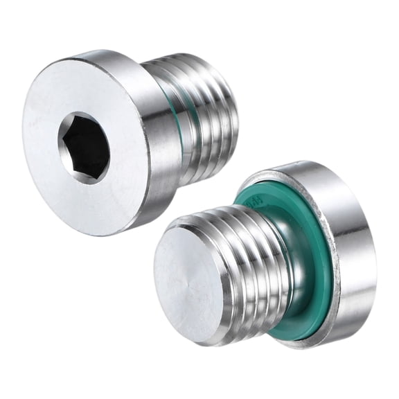 2-Pack Inner Hex Head Pipe Fitting Plug, M14x1.5mm 304 Stainless Steel Socket Bung Plug with Fluorine Sealing Ring