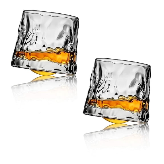 Giaone 2 Pack Ins Style Tilting Whiskey Glass Rotatable Wine Glass Cocktail Glasses
