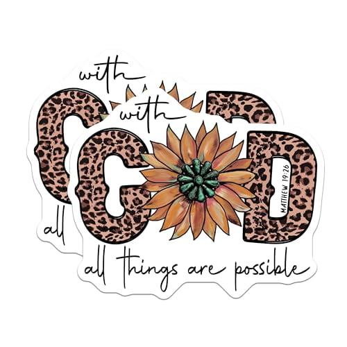 (2 Pack) Inspirational Bible Verse Magnets - with God All Things are Possible - Motivational Floral Magnets - 5" On Longest Side - for Cars, Fridges, Toolboxes - Made in USA - MAG6182