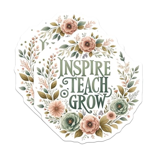 (2 Pack) Inspire Teach Grow Magnets - Motivational Teacher - Floral Classroom - Inspirational Educator - 5" On Longest Side - for Cars, Fridges, Toolboxes - Made in USA - MAG4418