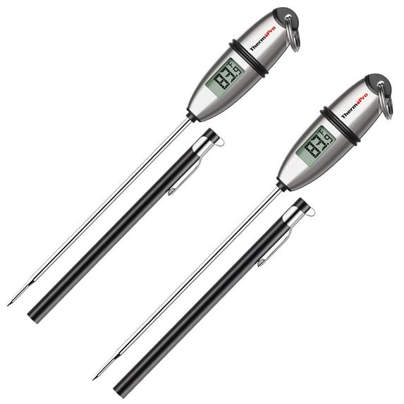 2 Pack Instant Read Meat Thermometer Digital Cooking Food Thermometer with Extra Long Probe for Grilling BBQ Smoker Oven Candy Making Oil Milk Yogurt Temperature Measurement, Silver