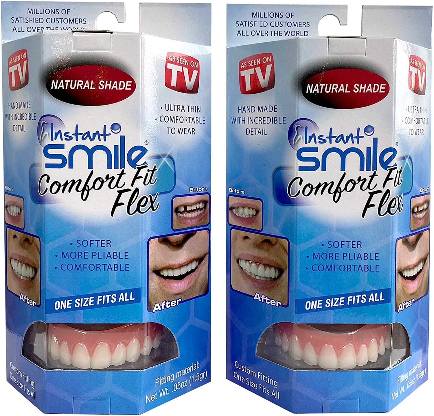 Instant Smile 2Pack of Natural Shade Makeover Comfort Flex Fit Top