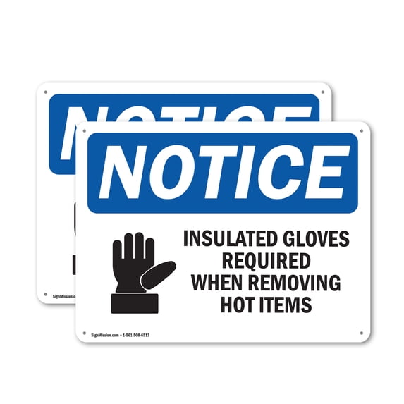 (2 Pack) Insulated Gloves Required When OSHA Notice Sign 14 Inch X 10 Inch Indoor / Outdoor Rust-Free Aluminum Metal Signs for Workplace, Workshop, and Construction Site, Made in the