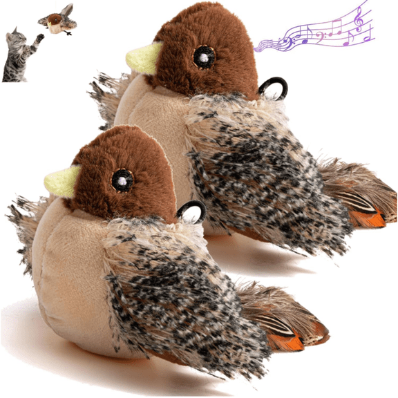 2 Pack Interactive Chirping Bird Cat Toy Flapping Wings, Flapping Bird Cat Toy, Flying Bird Cat Toys for Indoor Cats, Interactive Chirping Bird Cat Toy for Bored Cats, Cat Bird Toy with Feather Tail