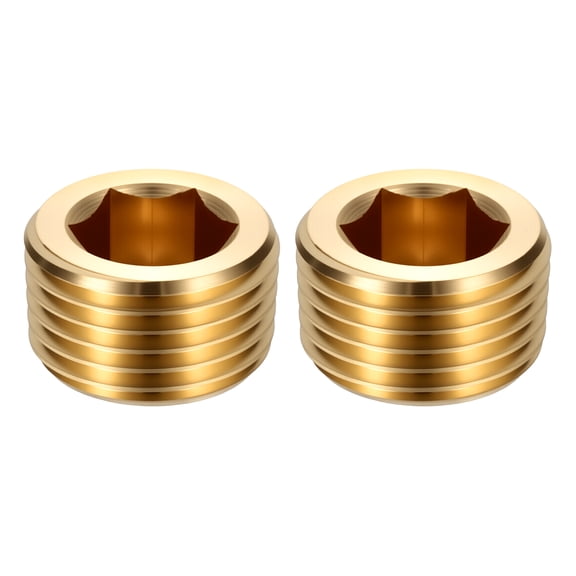 2 Pack Internal Hex Head Socket Pipe Plug Fitting, 1/2" NPT Male Threaded End Cap, Brass Internal Hex Thread Pipe Fittings for Water Pump, Engine, Industrial Piping