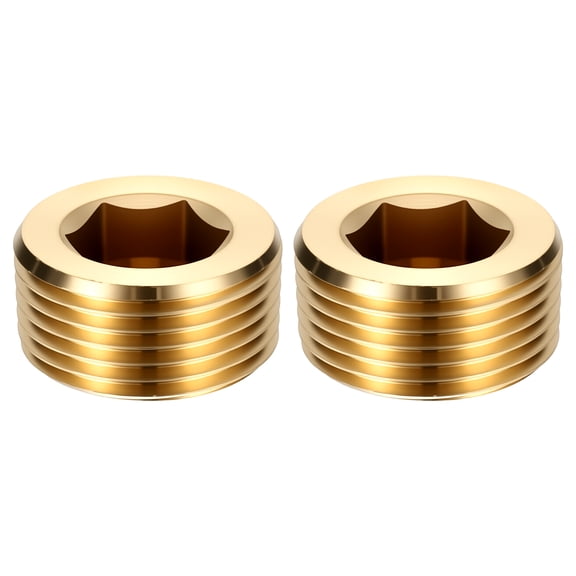 2 Pack Internal Hex Head Socket Pipe Plug Fitting, 3/4" NPT Male Threaded End Cap, Brass Internal Hex Thread Pipe Fittings for Water Pump, Engine, Industrial Piping