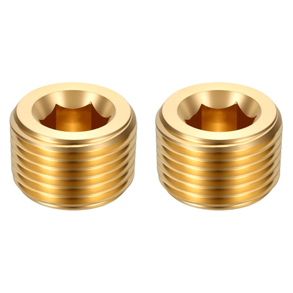 2 Pack Internal Hex Head Socket Pipe Plug Fitting, 3/8" NPT Male Threaded End Cap, Brass Internal Hex Thread Pipe Fittings for Water Pump, Engine, Industrial Piping