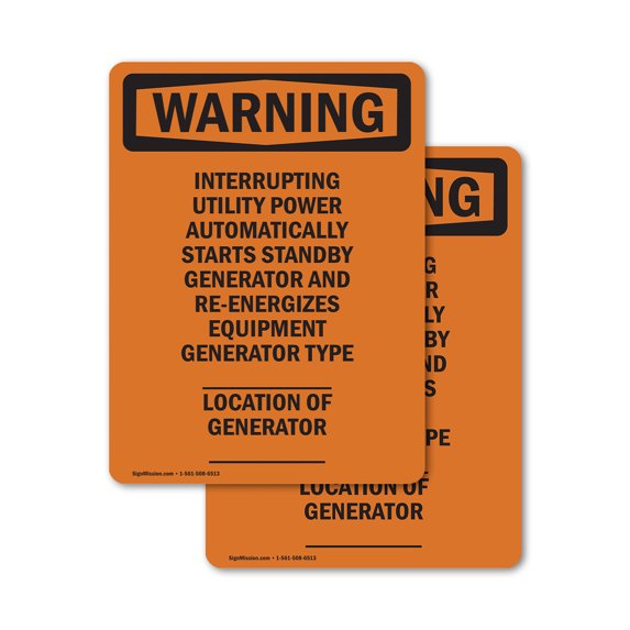 (2 Pack) Interrupting Utility Power Automatically OSHA Warning Sign