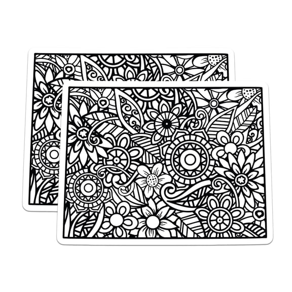(2 Pack) Intricate Floral Pattern Magnets - Botanical Art Decor - Mandala Style Refrigerator Accent - Detailed Flower Design - 5 Inches On Longest Side - Thick Durable Magnet - Made in USA - MAG19447