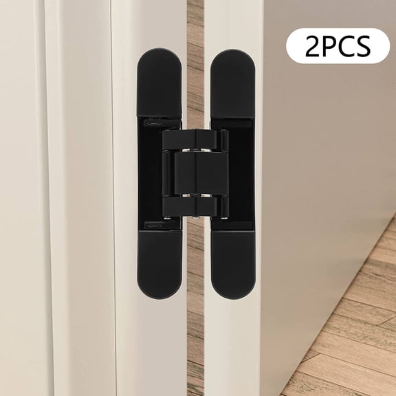 2 Pack Invisible Door Hinges Heavy Duty Zinc Alloy Hidden Hinges,6 Inch Black 180 Degree Swing Hinge 3 Way Adjustable Butt Hinge 6 x 2.5 x 1 inch