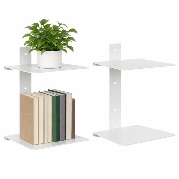 2 Pack Invisible Floating Bookshelves, Double Tier Robust steel structure Vertical space optimization,White
