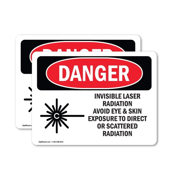 (2 Pack) Invisible Laser Radiation Avoid Eye Exposure OSHA Danger Sign