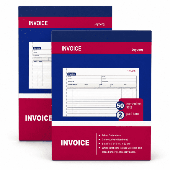 2 Pack Invoice Book for Small Business, 2-Part Carbonless Receipt Book, 5-1/8" x 7-29/32" White/Canary Invoice Receipt Forms, Purchase Order and Sales Order Book, 50 Sets per Book