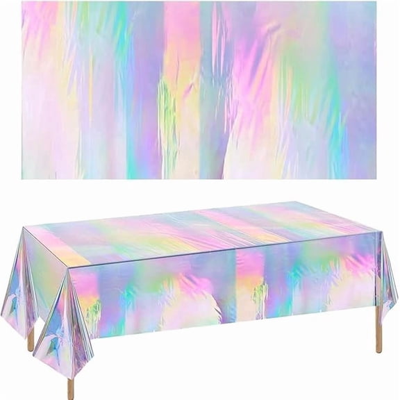 2 Pack Iridescent Rainbow Holographic Tablecloth 54 x 108 Inches