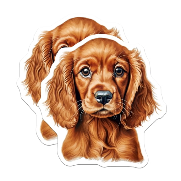(2 Pack) Irish Setter Puppy Stickers - Cute Dog Lover Decals - Pet Parent Adornment - 5" On Longest Side - Sticks to Smooth Flat Surfaces - Made in USA - BMCS26755
