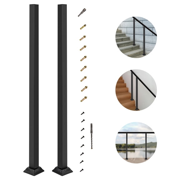 2 Pack Iron Stair Balusters Posts Black 38", Rust-Proof, Easy Install for Railings