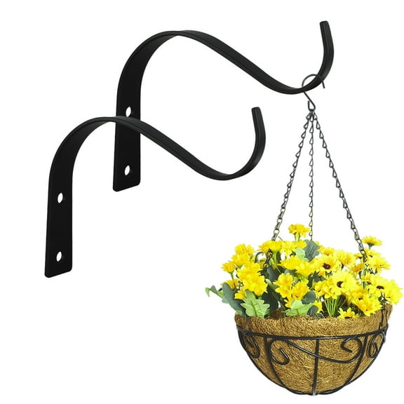 2 Pack Iron Wall Hooks for Hanging Plants - 4.5 Inch Metal Bracket Hanger for Lanterns, Flower Baskets, Feeders, Wind Chimes, Durable Fence/Patio/Garden Hanging Hooks for Home Decor