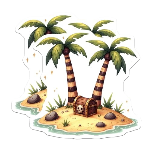 (2 Pack) Island Treasure Chest Magnets - Pirate-Themed Decor - Palm Trees Magnet - Adventure Decoration for Home or Office - 5" On Longest Side - for Cars, Fridges, Toolboxes - Made in USA - MAG6797