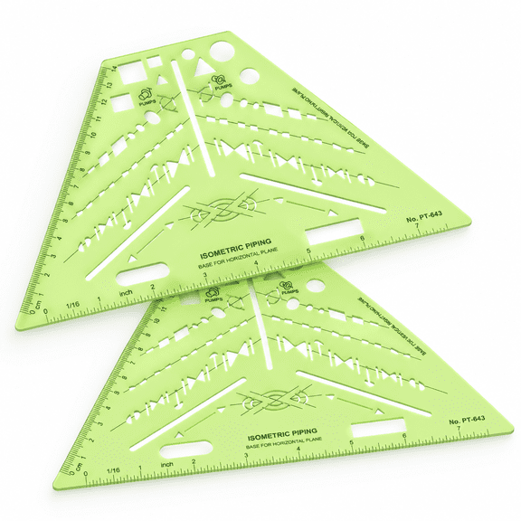2 Pack Isometric Pipe Template Drafting Tools, 8.5 x 5.19 Inch