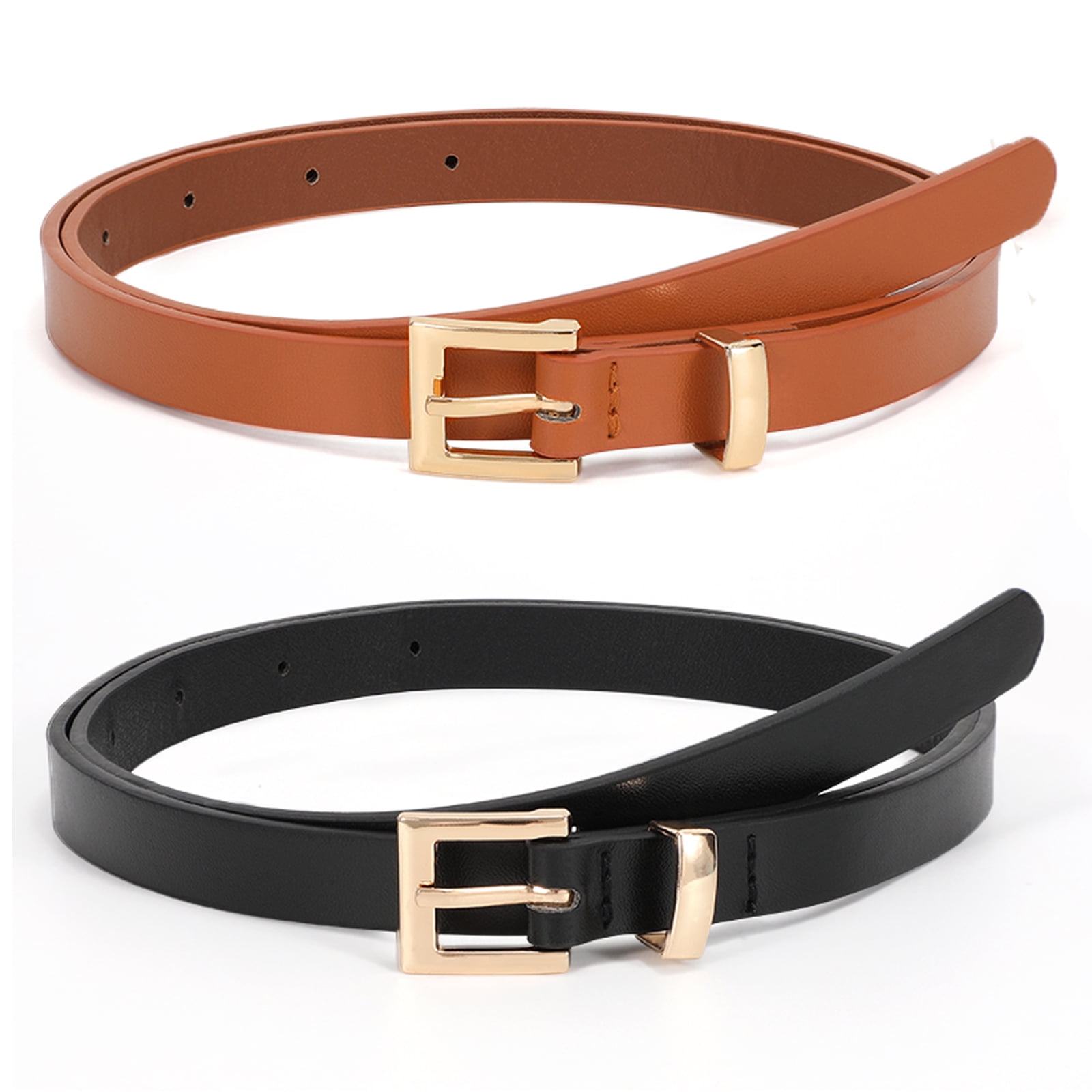 JASGOOD 4 Pack Skinny Women Leather Belt for Dresses Thin Waist Belt for  Jeans Pants with Gold Buckle at  Women's Clothing store