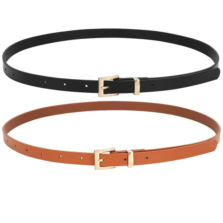 Women's Barely Noticeable Thin Full-Grain Leather Belt (Color: Black, Size: 29 Inches / X-Small)