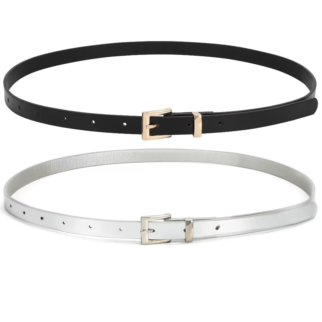 XZQTIVE 2 Pack Skinny Belts For Women Thin Leather Waist Belt Fashion  Ladies Belt For Dress Pant : Everything Else 