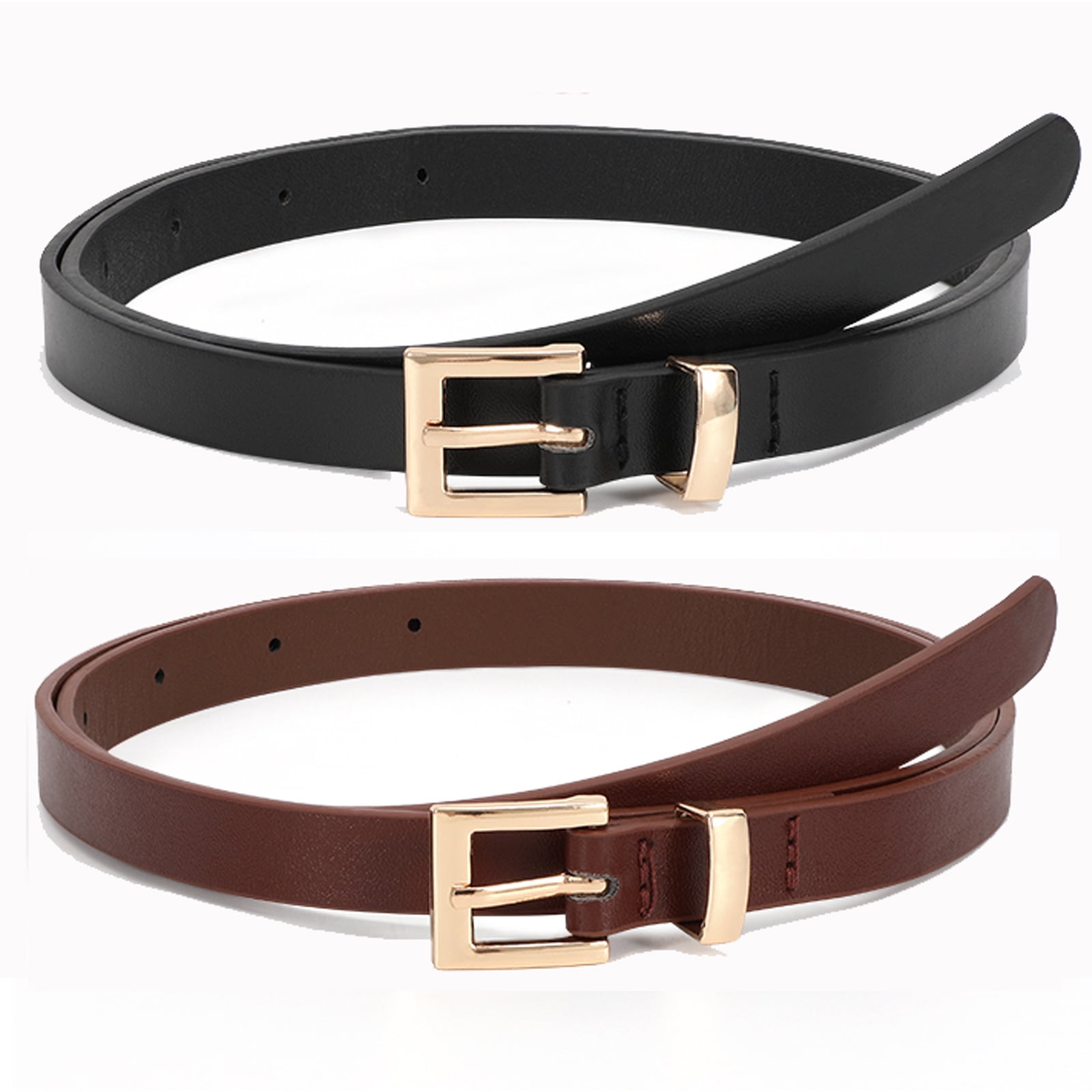 2 Pack JASGOOD Skinny Belts for Women Thin Leather Belt for