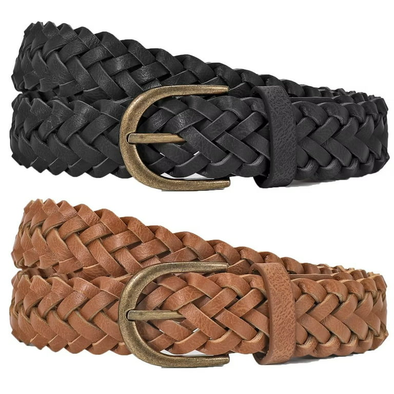 2 Pack JASGOOD Women Braided Leather Belts Skinny Woven Belt for Jeans Pant  Dresses