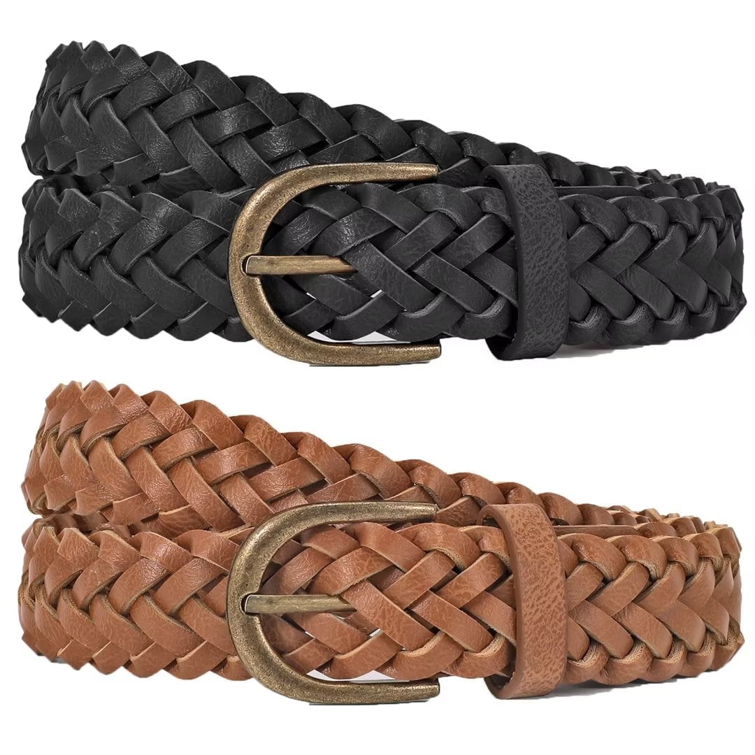 2-Pack Braided Leather Belts Casual Skinny Woven Belt for Jeans XZQTIVE 2 Pack Women main image 2